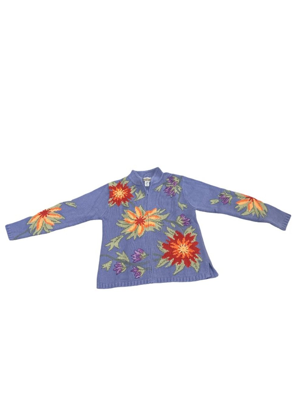 NWT VTG Womens SZ M Coldwater Creek Lavender Embroired Floral Knit Zip Cardigain
